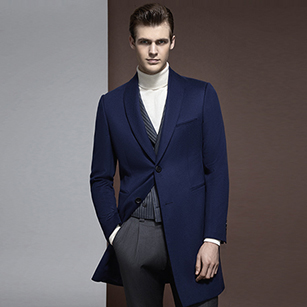 海軍藍(lán)全羊毛簡約經(jīng)典大衣