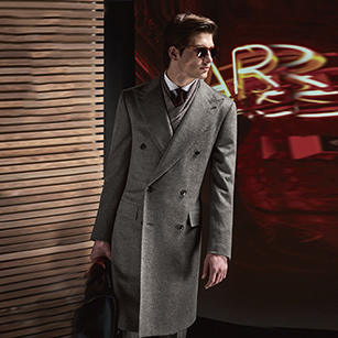 高級灰雙排扣優雅羊毛大衣