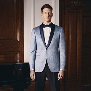 淺藍(lán)色印花輕奢禮服套裝