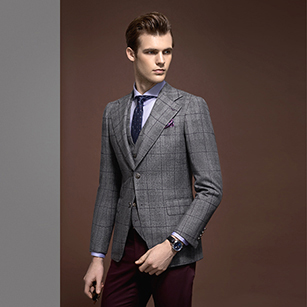 灰色大格紋休閑單西