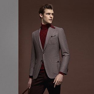 酒紅色格紋時尚單西夾克