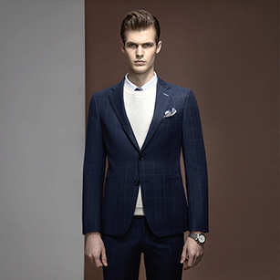 深藍色窗格紋時尚單西