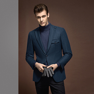 藍色素色休閑單西夾克